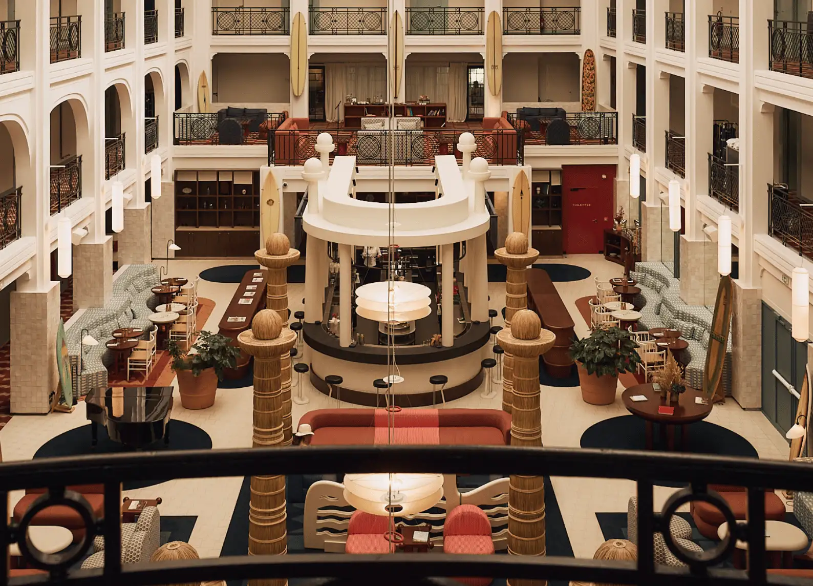 Top-down view of the lobby and central atrium at Experimental Group