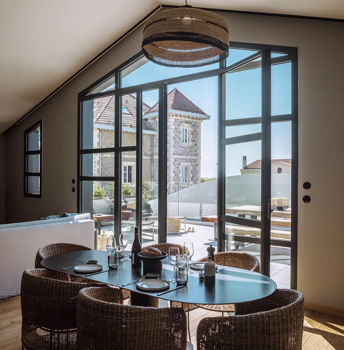Bright dining room with outdoor view at Experimental Group
