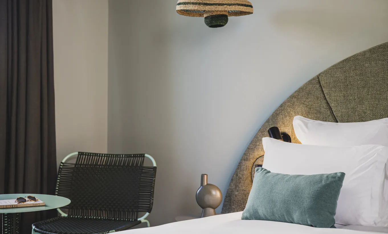 Close-up of a hotel room with immersive design, Experimental Group.