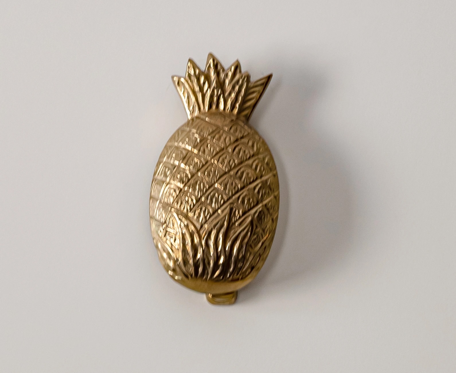 Gold pineapple-shaped door knocker on a white door, a refined detail typical of the Experimental Group's identity.